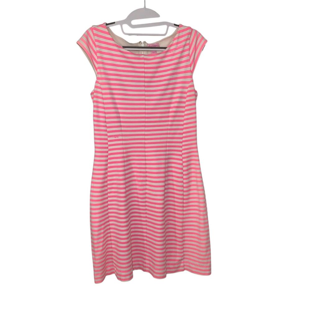 Lilly Pulitzer Womens Brielle Stripe Fit and Flare Pink White Dress S Preppy